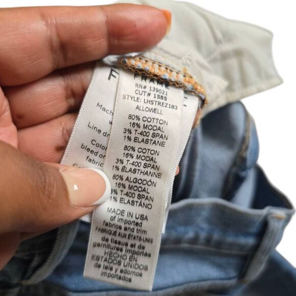 Frame Le High Jeans Women's 25 Blue Denim Frayed Hem‎ Ankle Zip Stretch Straight - Picture 6 of 9